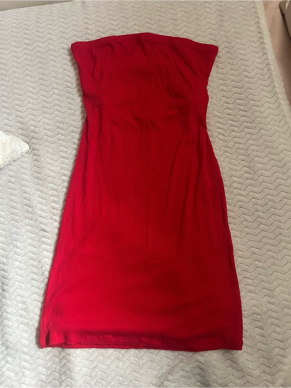 Strapless Red Ribbed Backless Dress